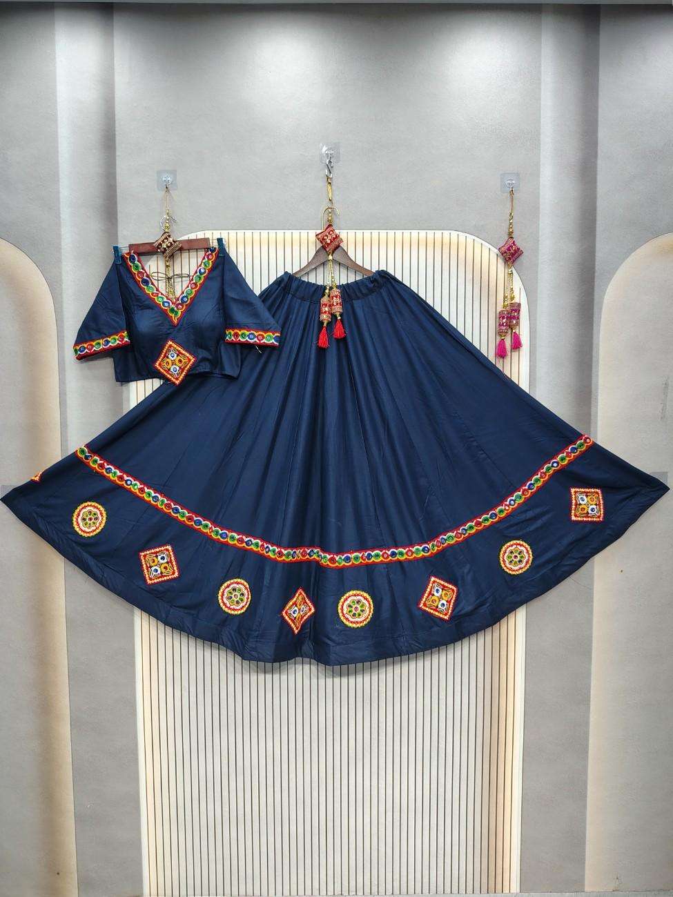 Pure cotton rayon chaniya with gamthi lace navratri lehenga