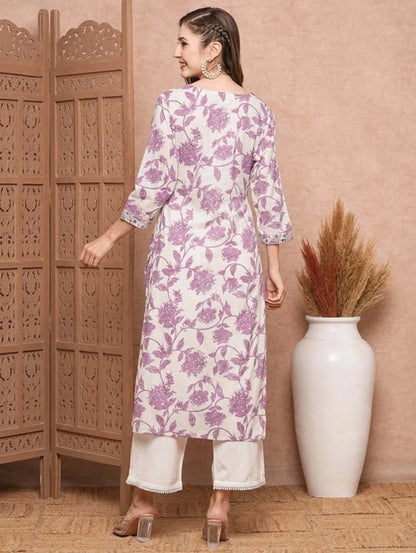 White-Lilac Floral Kurta