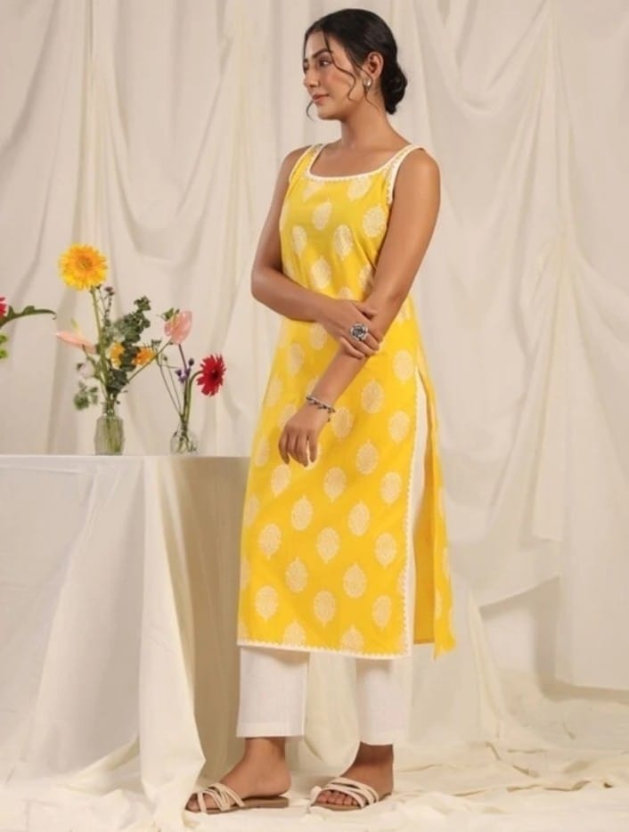 Yellow Sleeveless Kurta