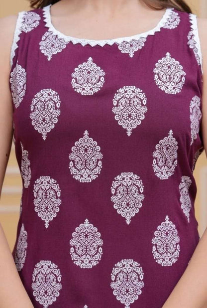 Purple Ethnic Sleeveless Kurta