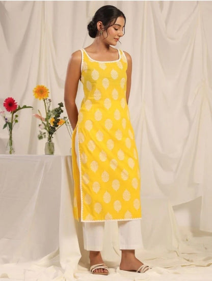 Yellow Sleeveless Kurta
