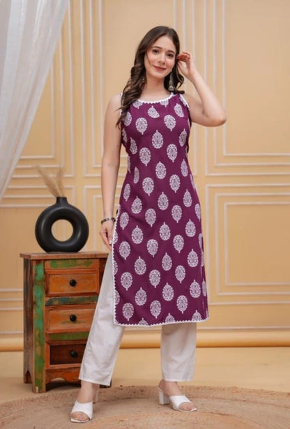 Purple Ethnic Sleeveless Kurta