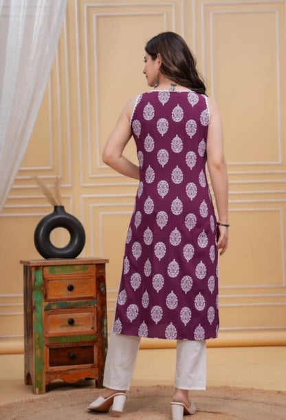 Purple Ethnic Sleeveless Kurta