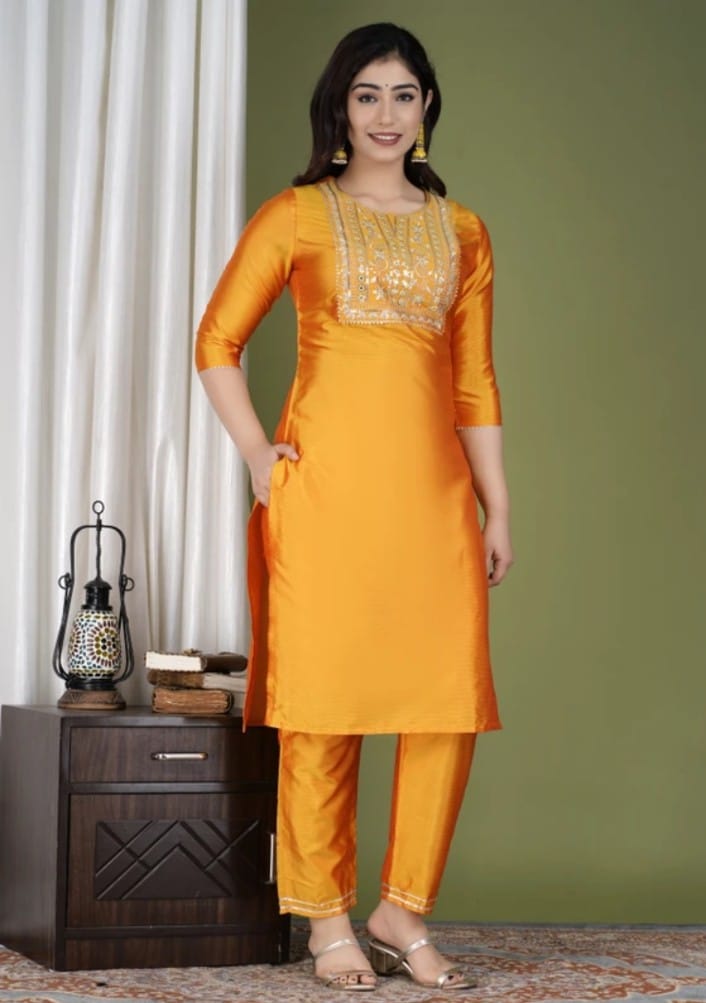 Premium Rayon Embroidered Kurta Pant Set for Women