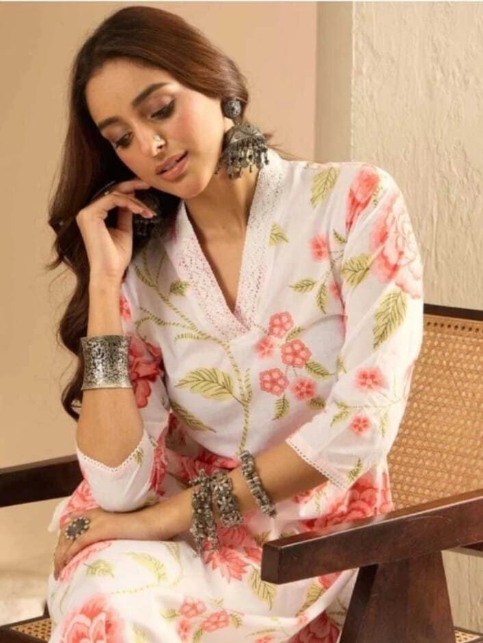 White Floral Designer Kurta