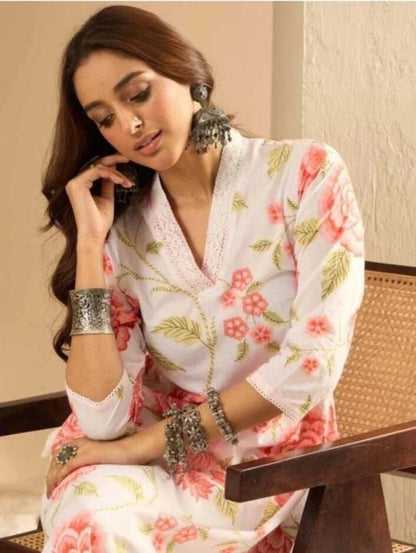 White Floral Designer Kurta