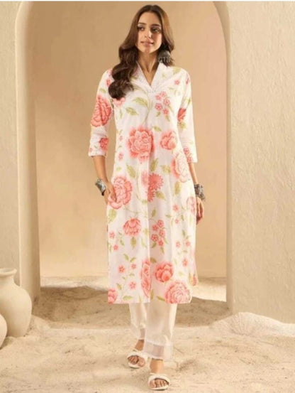 White Floral Designer Kurta