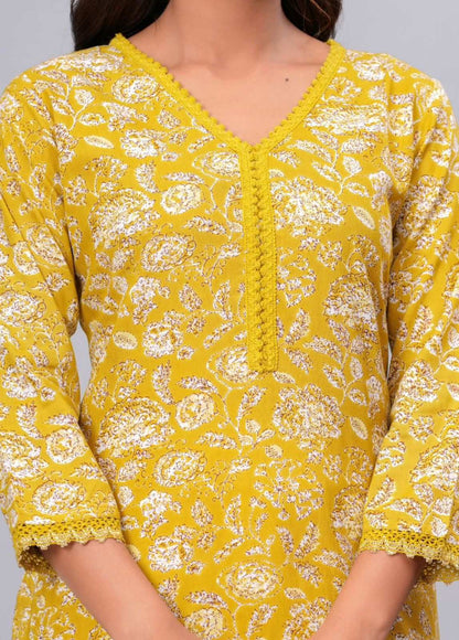 Yellow Elegant Printed Kurta