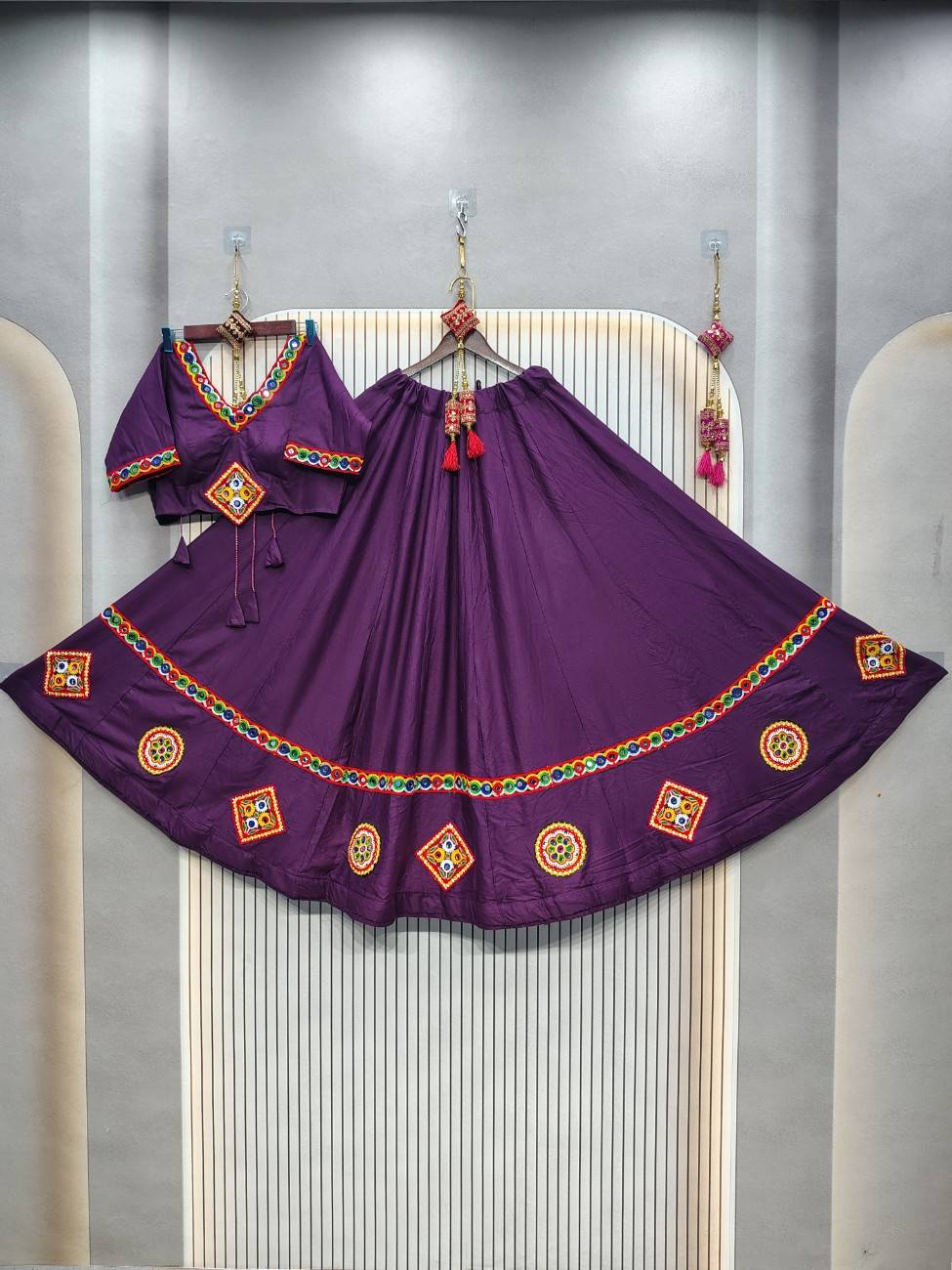 Pure cotton rayon chaniya with gamthi lace navratri lehenga