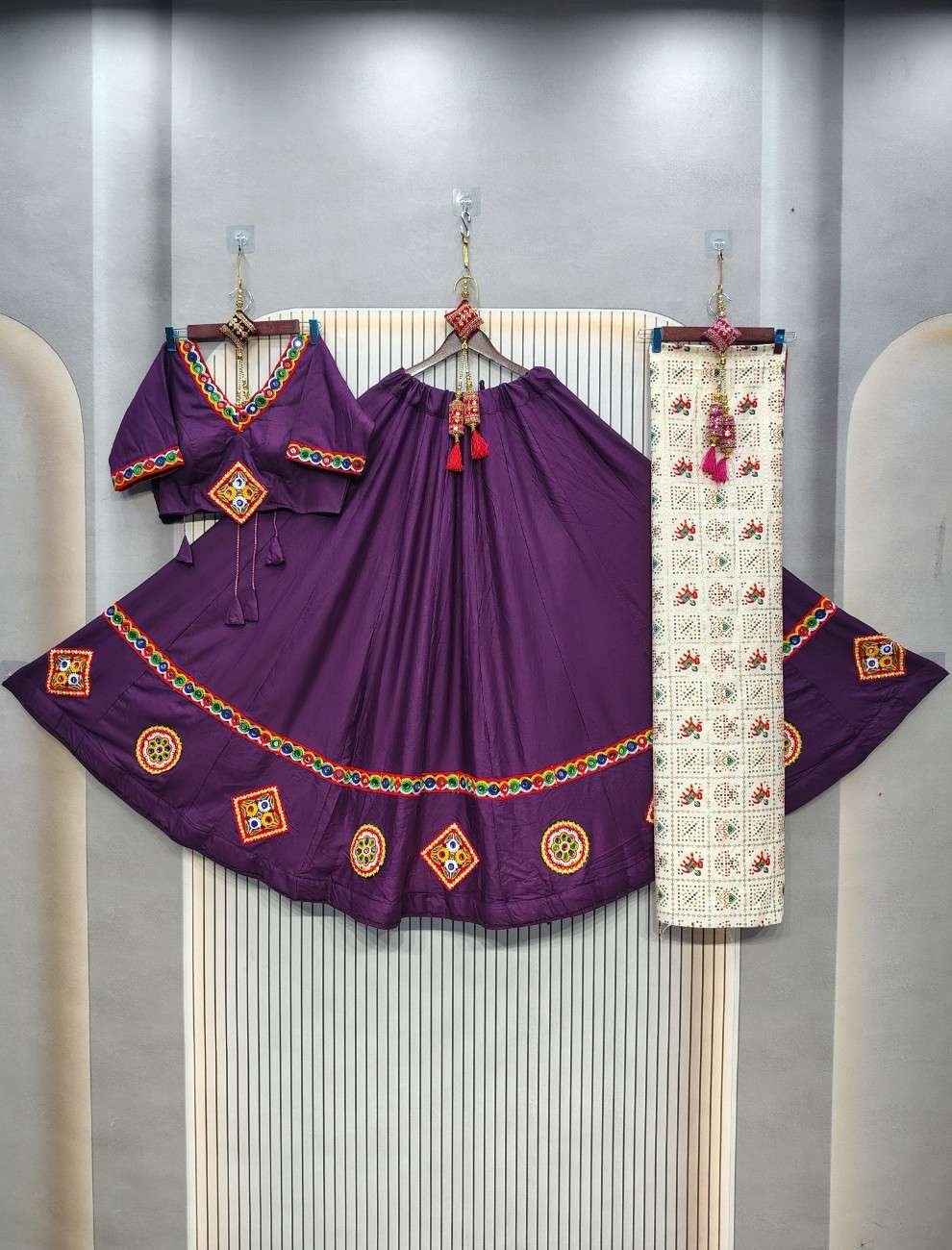 Pure cotton rayon chaniya with gamthi lace navratri lehenga