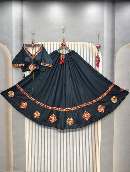 Pure cotton rayon chaniya with gamthi lace navratri lehenga