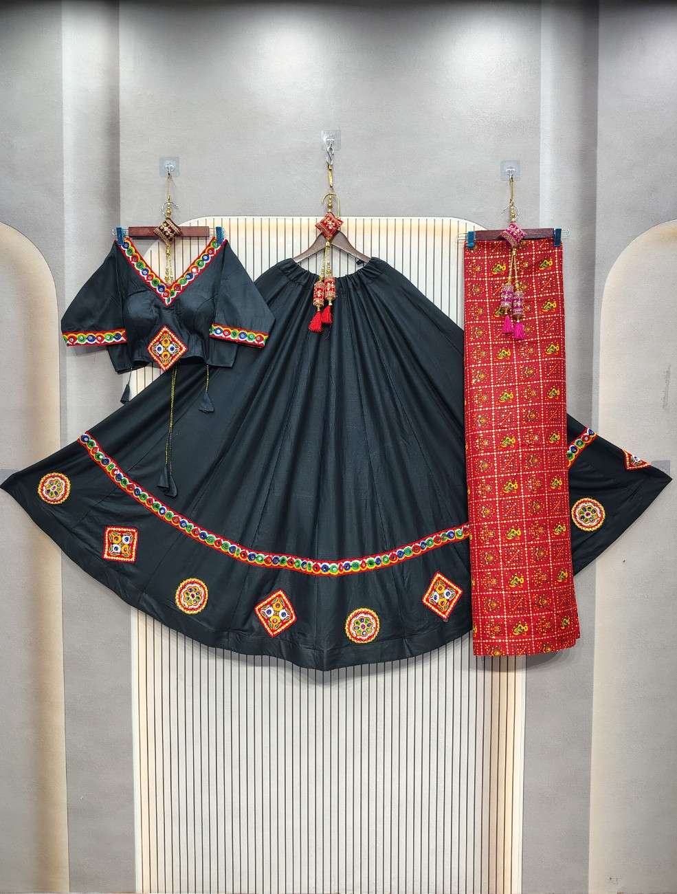 Pure cotton rayon chaniya with gamthi lace navratri lehenga
