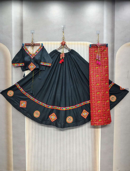 Pure cotton rayon chaniya with gamthi lace navratri lehenga