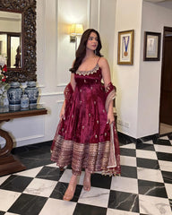 premium Anarkali suit dupatta set Vichitra silk embroidered ethnic wear