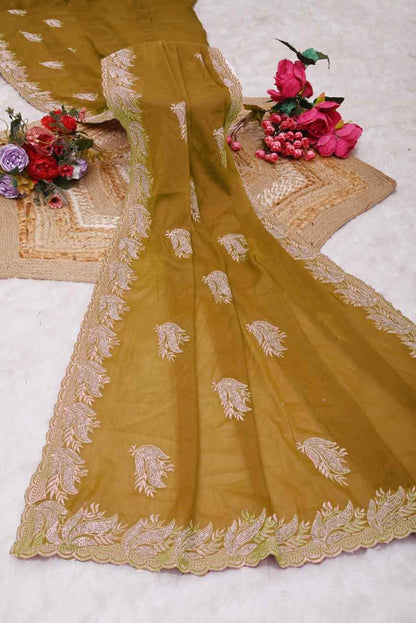 Khodal Fashion Kavya Luxury Embroidered Georgette Saree with Mirror Work Khodal Fashion
