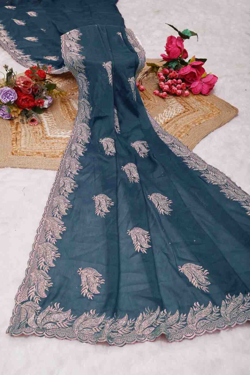 khodal fashion kavya georgette saree with embroidery and mirror work festive wear