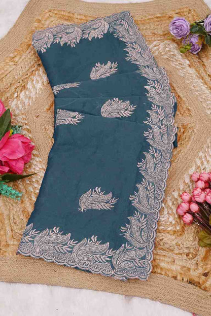 khodal fashion kavya georgette saree with embroidery and mirror work festive wear