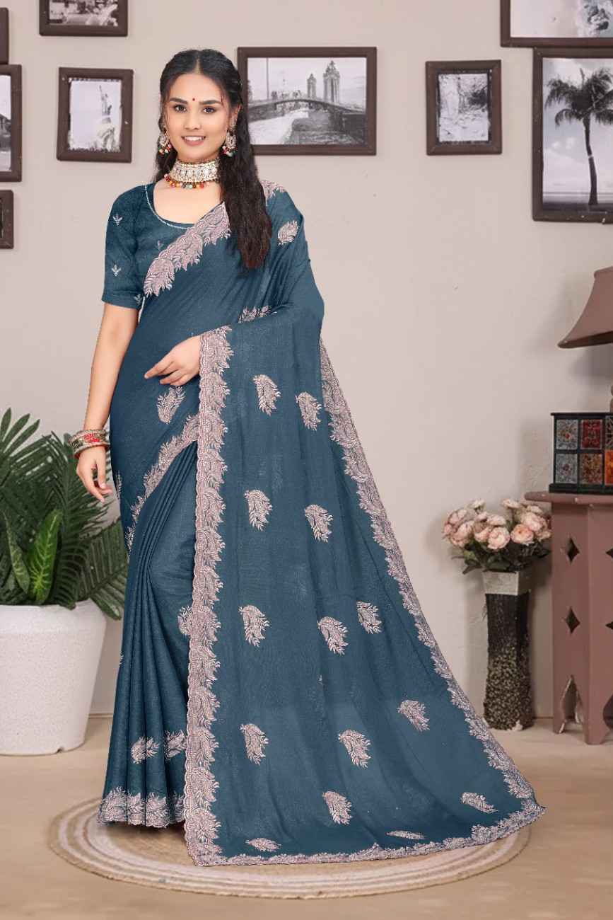 khodal fashion kavya georgette saree with embroidery and mirror work festive wear