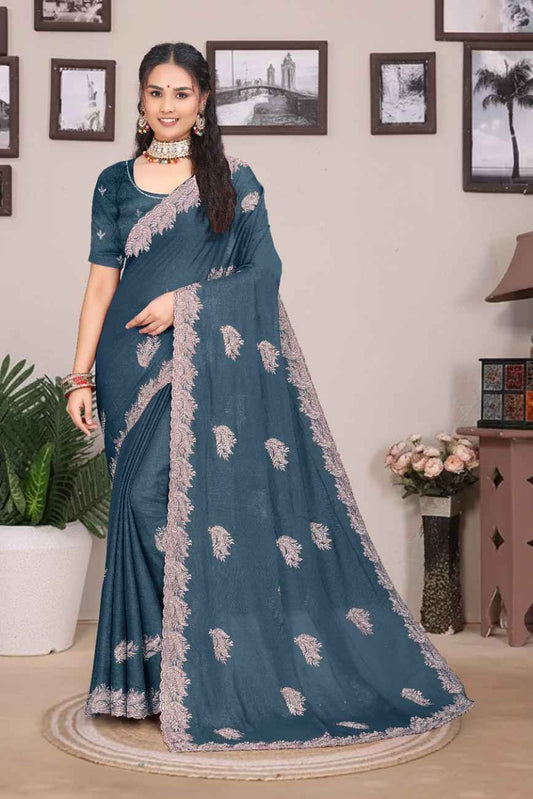 khodal fashion kavya georgette saree with embroidery and mirror work festive wear