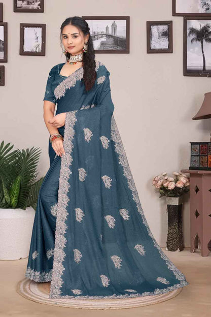 khodal fashion kavya georgette saree with embroidery and mirror work festive wear