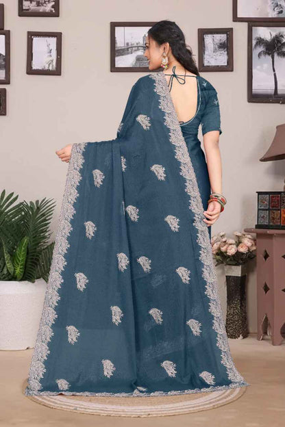 khodal fashion kavya georgette saree with embroidery and mirror work festive wear