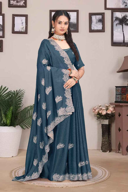 khodal fashion kavya georgette saree with embroidery and mirror work festive wear