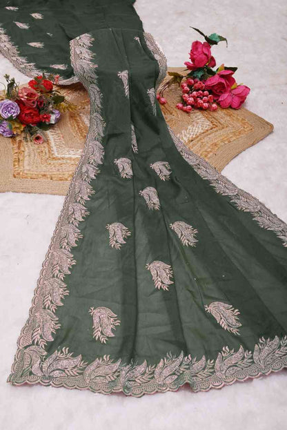 khodal fashion kavya georgette saree with embroidery and mirror work festive wear