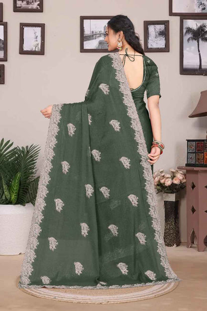 khodal fashion kavya georgette saree with embroidery and mirror work festive wear