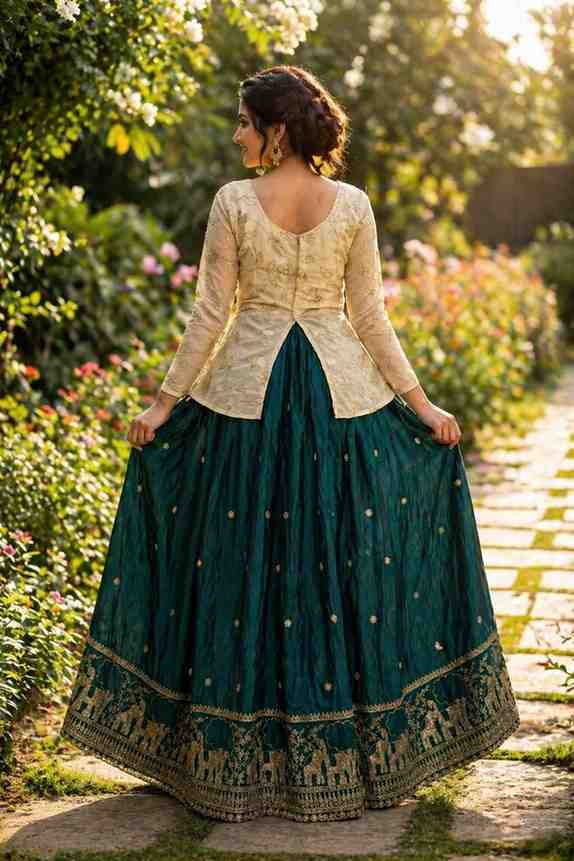 Traditional lehenga back design view for women