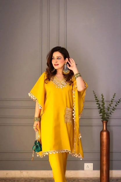 Stylish Embroidered Kaftan with Pant Set
