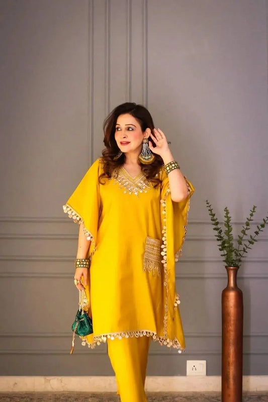 Stylish Embroidered Kaftan with Pant Set