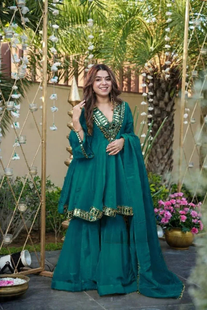 Alia Cut Kediya Style Kurti with Plazzo and Dupatta Set