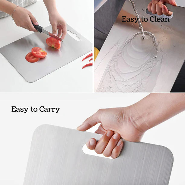 LA' FORTE Premium Combo - 5-Piece Metal Knife Set with Metal Block & Stainless Steel Chopping Board (31 cm x 20.5 cm)