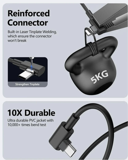 Flixx USB-C to USB-C Cable with L-Shaped Connector, 1.5 Meter, 65 W 3A Current, Super Fast Charging & High-Speed Data Transfer