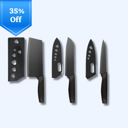 3-Piece Multipurpose Knife Set with Sheaths – Kitchen, Chef, and Fruit Knives