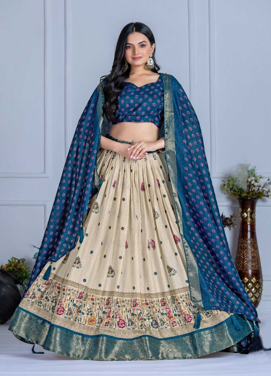 Tussar silk lehenga choli jacquard border foil work festive wear