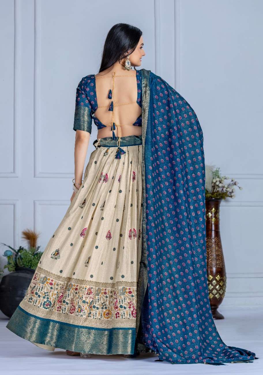 Tussar silk lehenga choli jacquard border foil work festive wear
