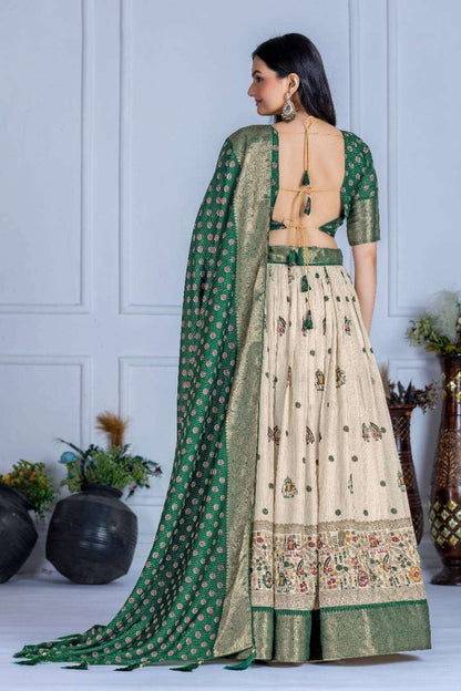 Tussar silk lehenga choli jacquard border foil work festive wear