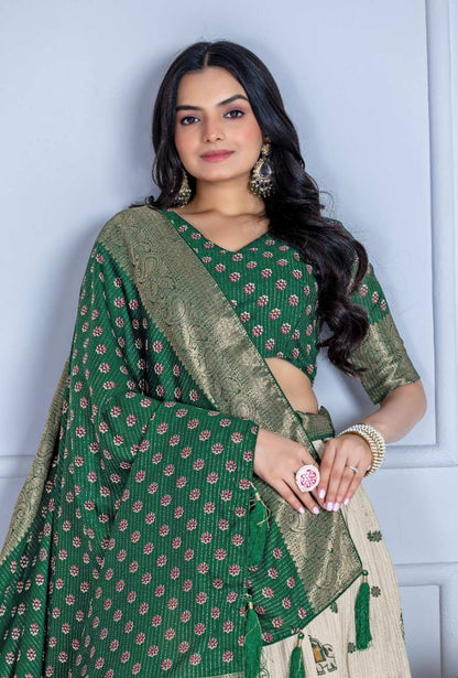Tussar silk lehenga choli jacquard border foil work festive wear