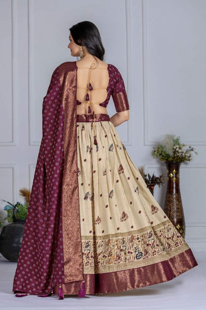 Tussar silk lehenga choli jacquard border foil work festive wear