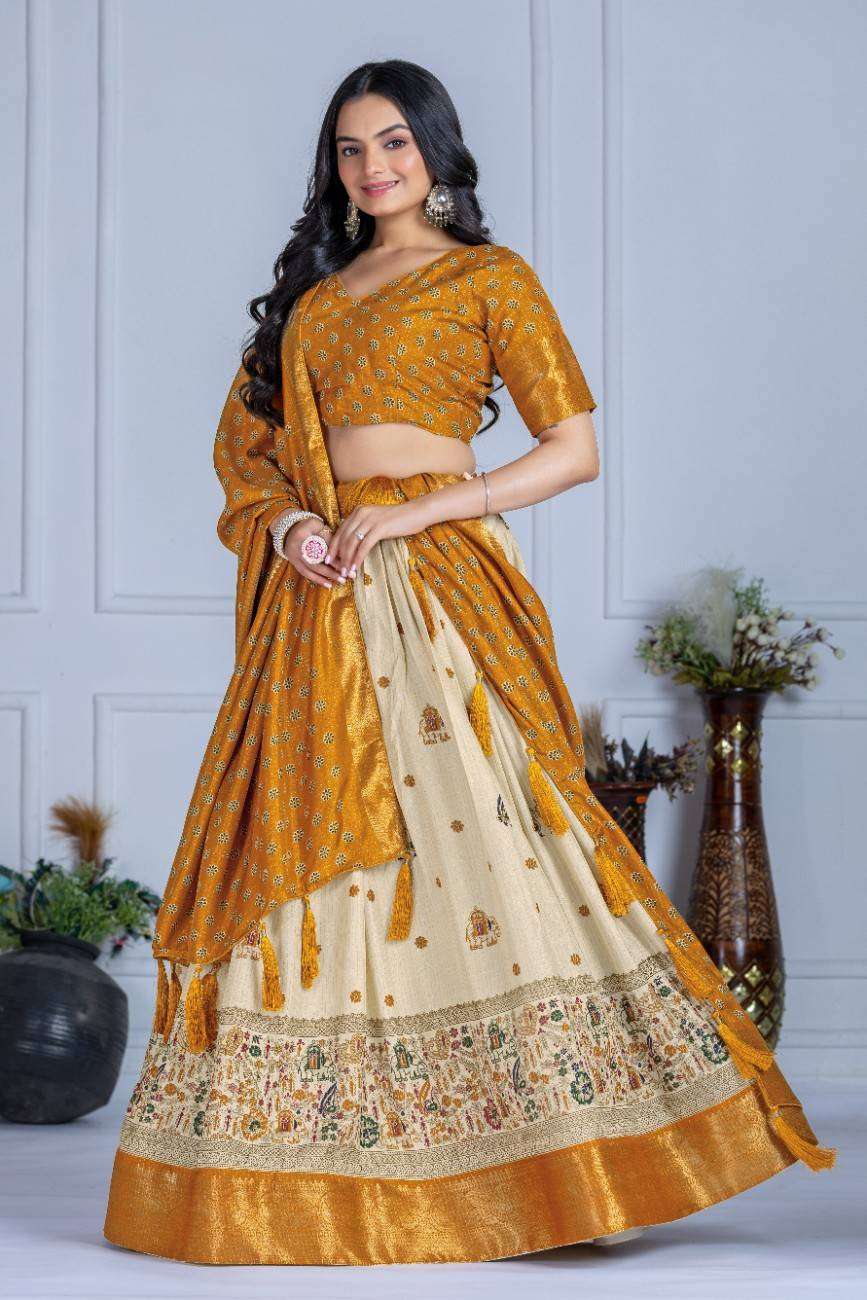 Tussar silk lehenga choli jacquard border foil work festive wear