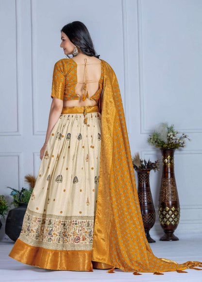 Tussar silk lehenga choli jacquard border foil work festive wear
