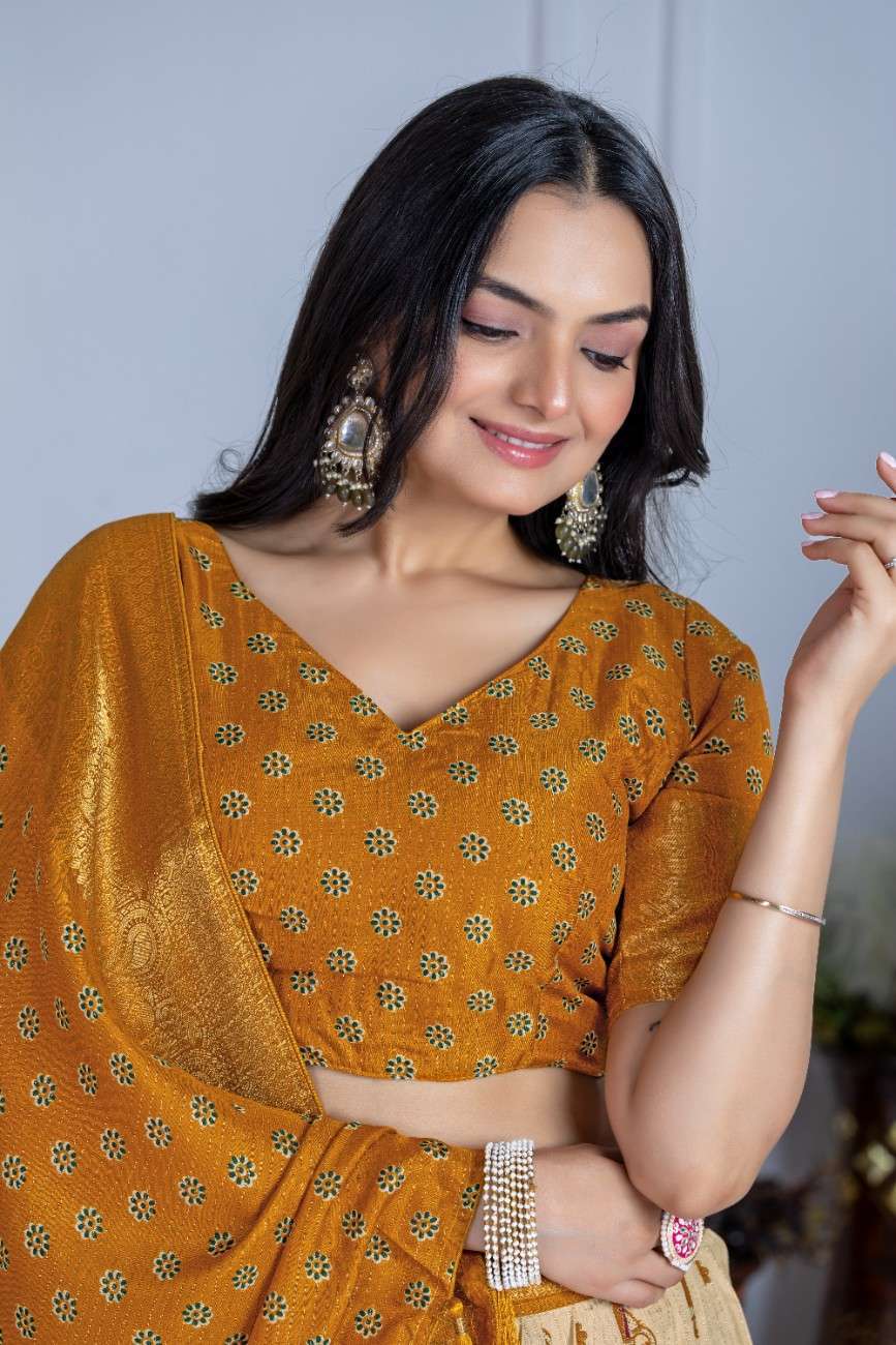 Tussar silk lehenga choli jacquard border foil work festive wear
