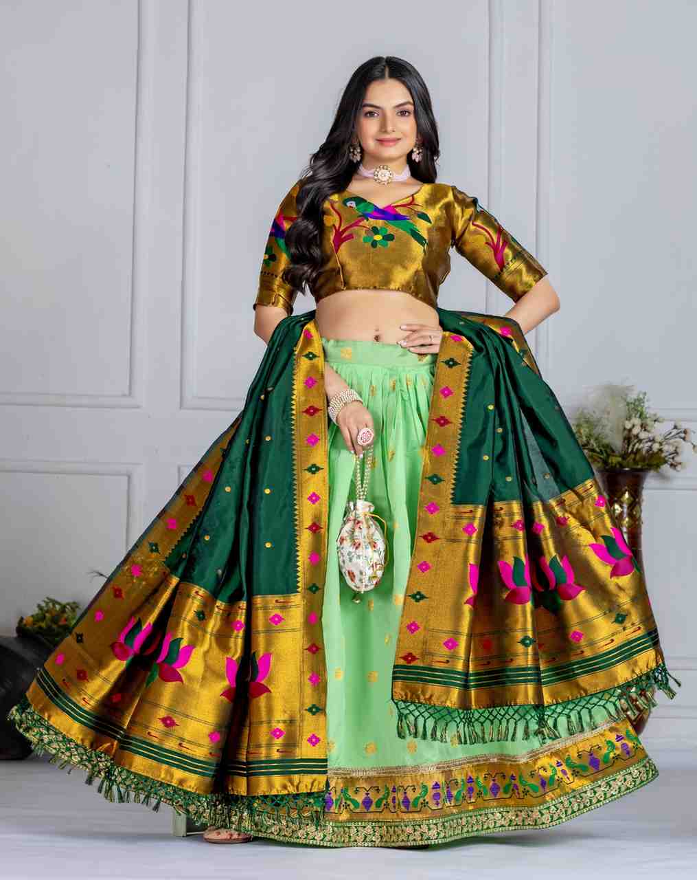 Jaquard Lichi Silk Stitched Zari Weaving Lehenga Set