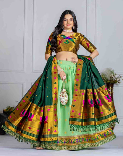 Jaquard Lichi Silk Stitched Zari Weaving Lehenga Set