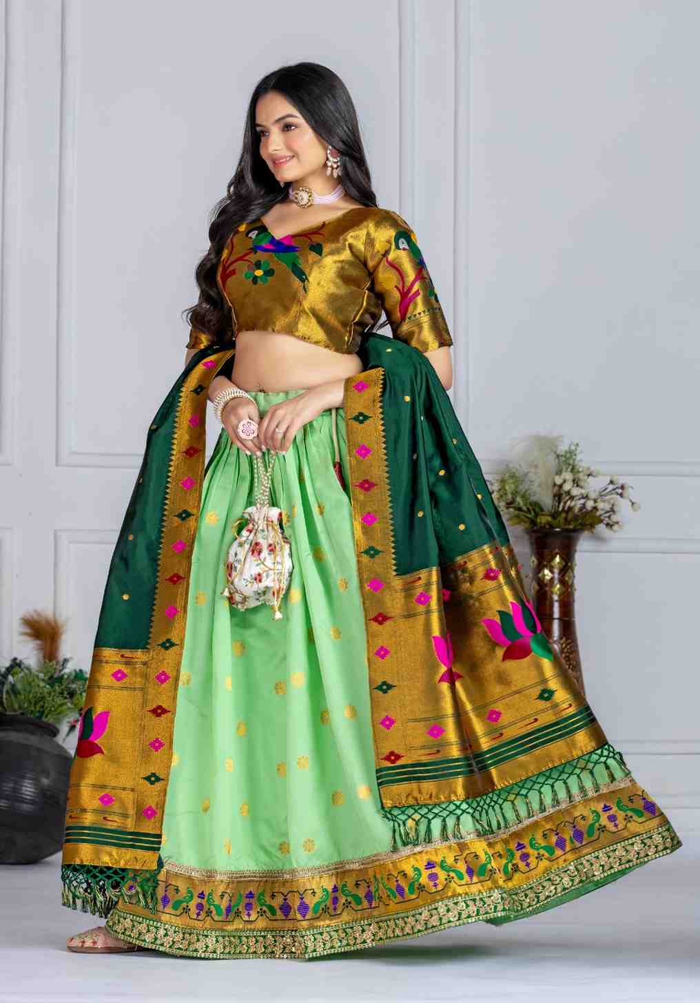 Jaquard Lichi Silk Stitched Zari Weaving Lehenga Set