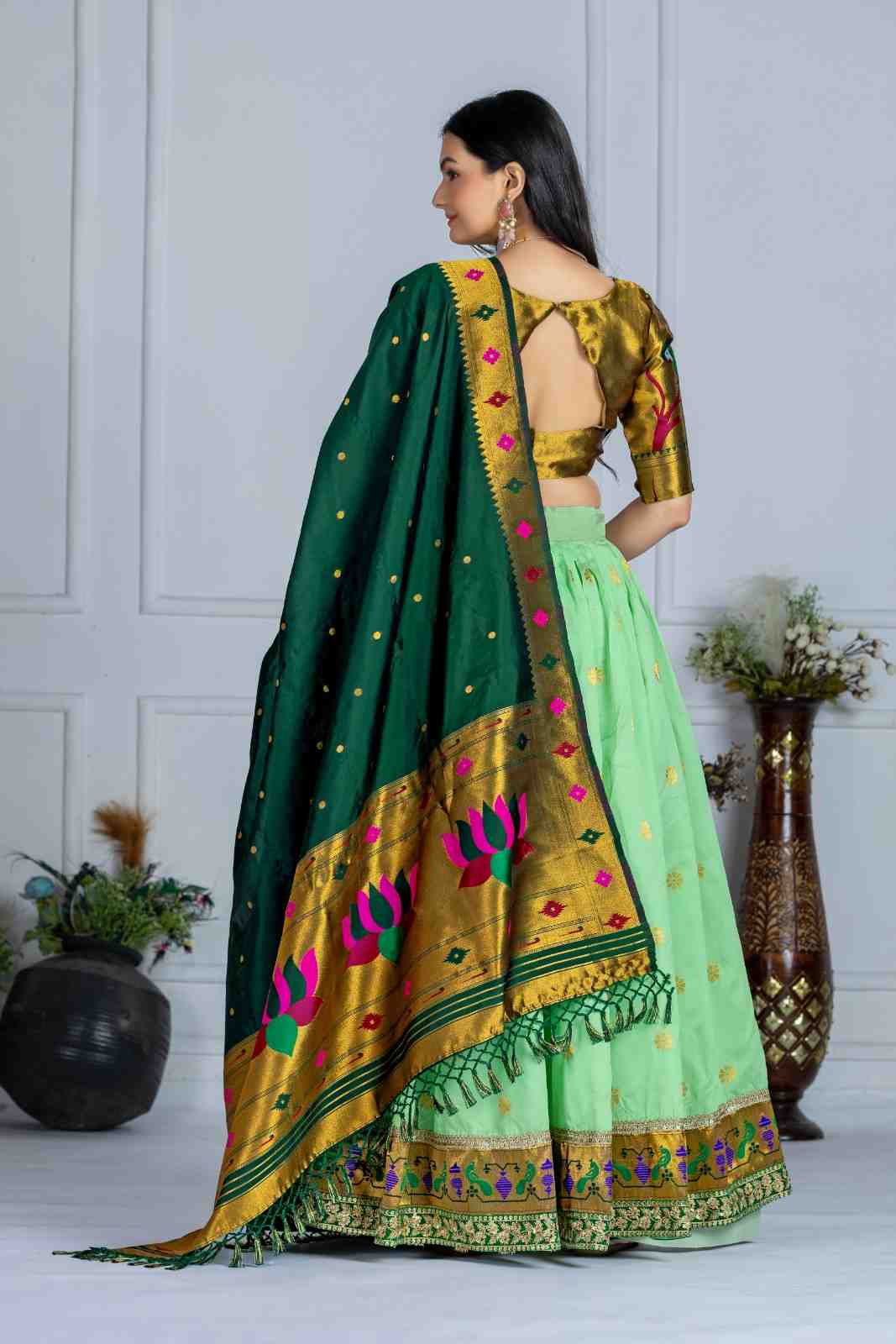 Jaquard Lichi Silk Stitched Zari Weaving Lehenga Set