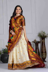 Jaquard Lichi Silk Stitched Zari Weaving Lehenga Set