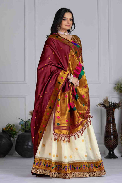Jaquard Lichi Silk Stitched Zari Weaving Lehenga Set