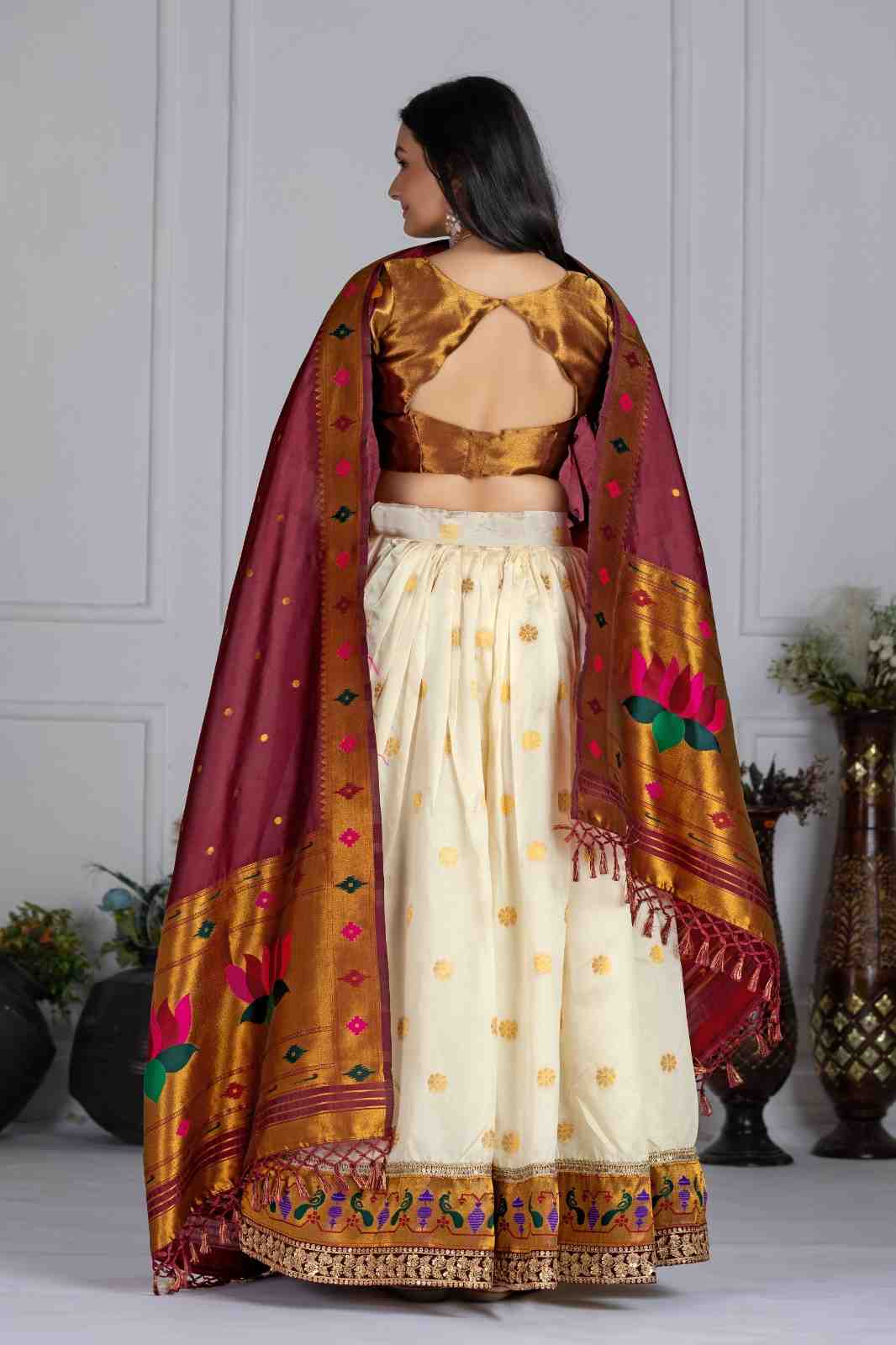 Jaquard Lichi Silk Stitched Zari Weaving Lehenga Set
